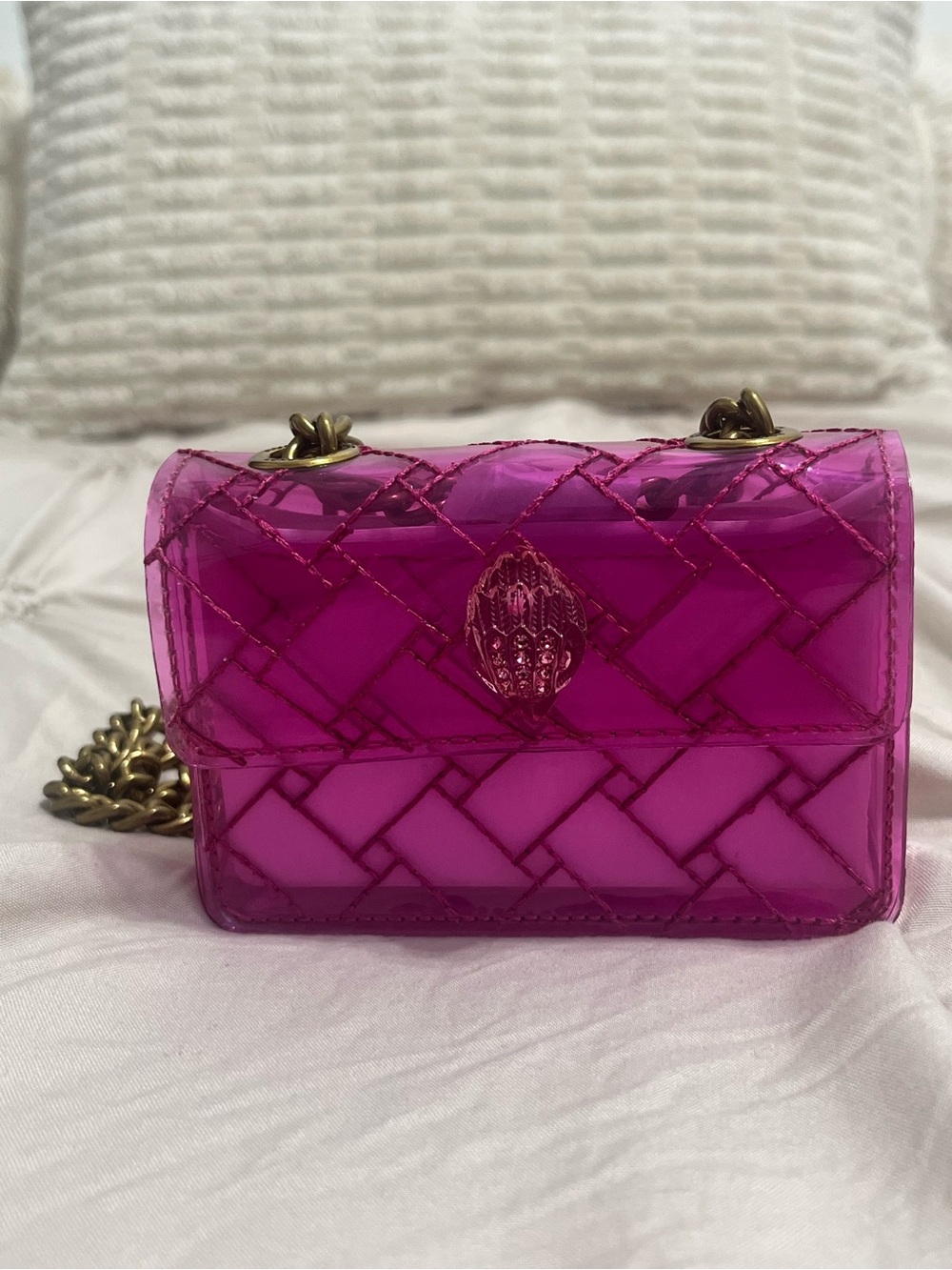 Kurt Geiger Hot Pink Transparent Crossbody with Gold Chain (Vinyl) - Picture 5 of 11
